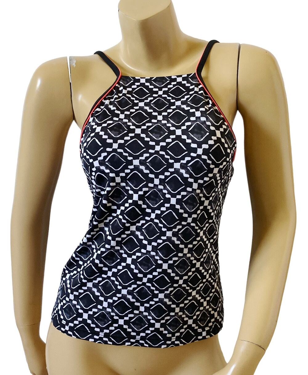 Jag Tankini Top Womens Small Black White Geometric Print Swim Bathing Suit